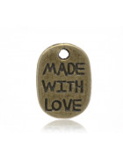 Подвеска металлическая Made with love 11*8 мм. Цвет бронза 